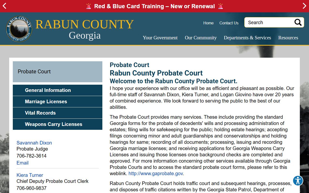 Rabun County Probate Court records official page
