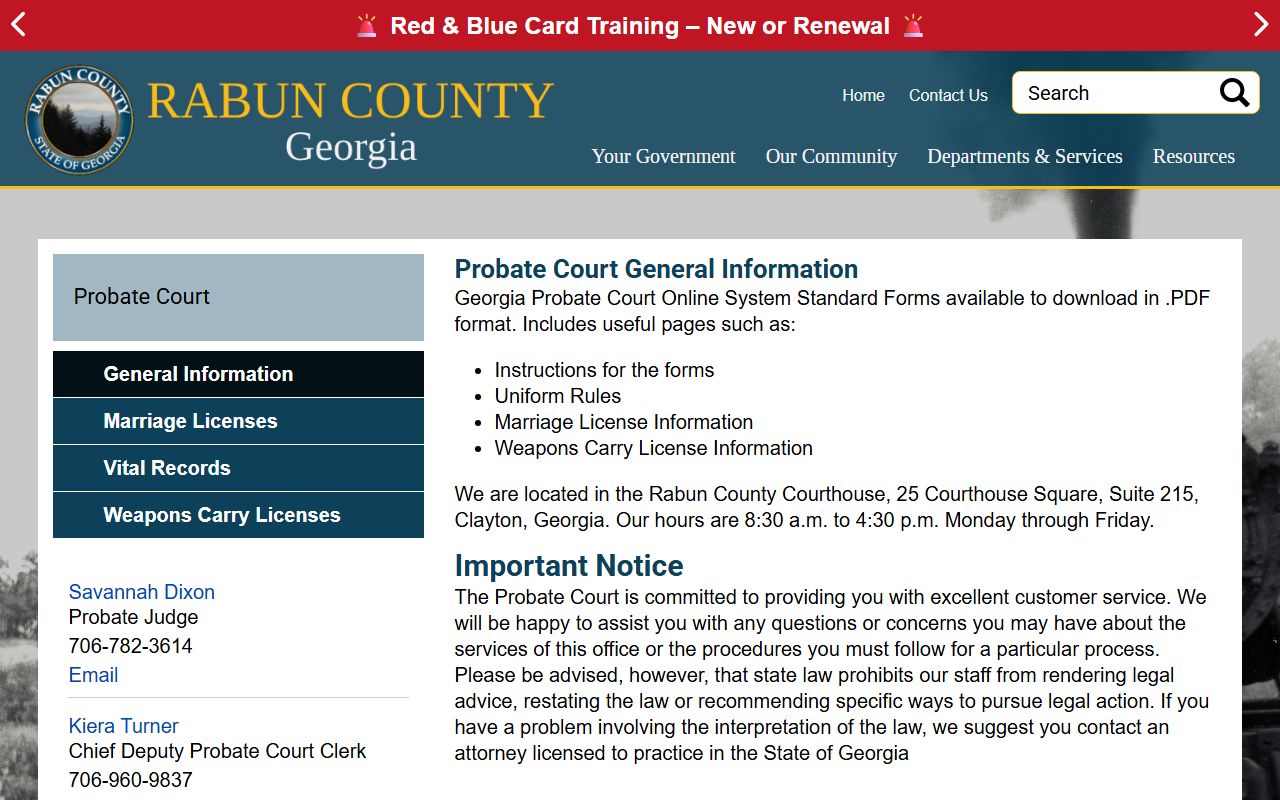 Rabun County probate records general information and forms