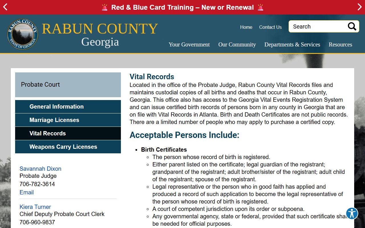 Rabun County Probate Court vital record restrictions