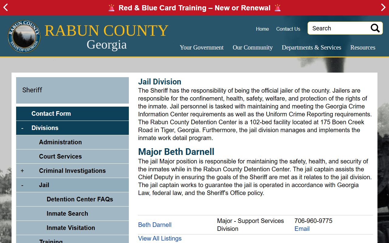 Rabun County inmate records jail division page